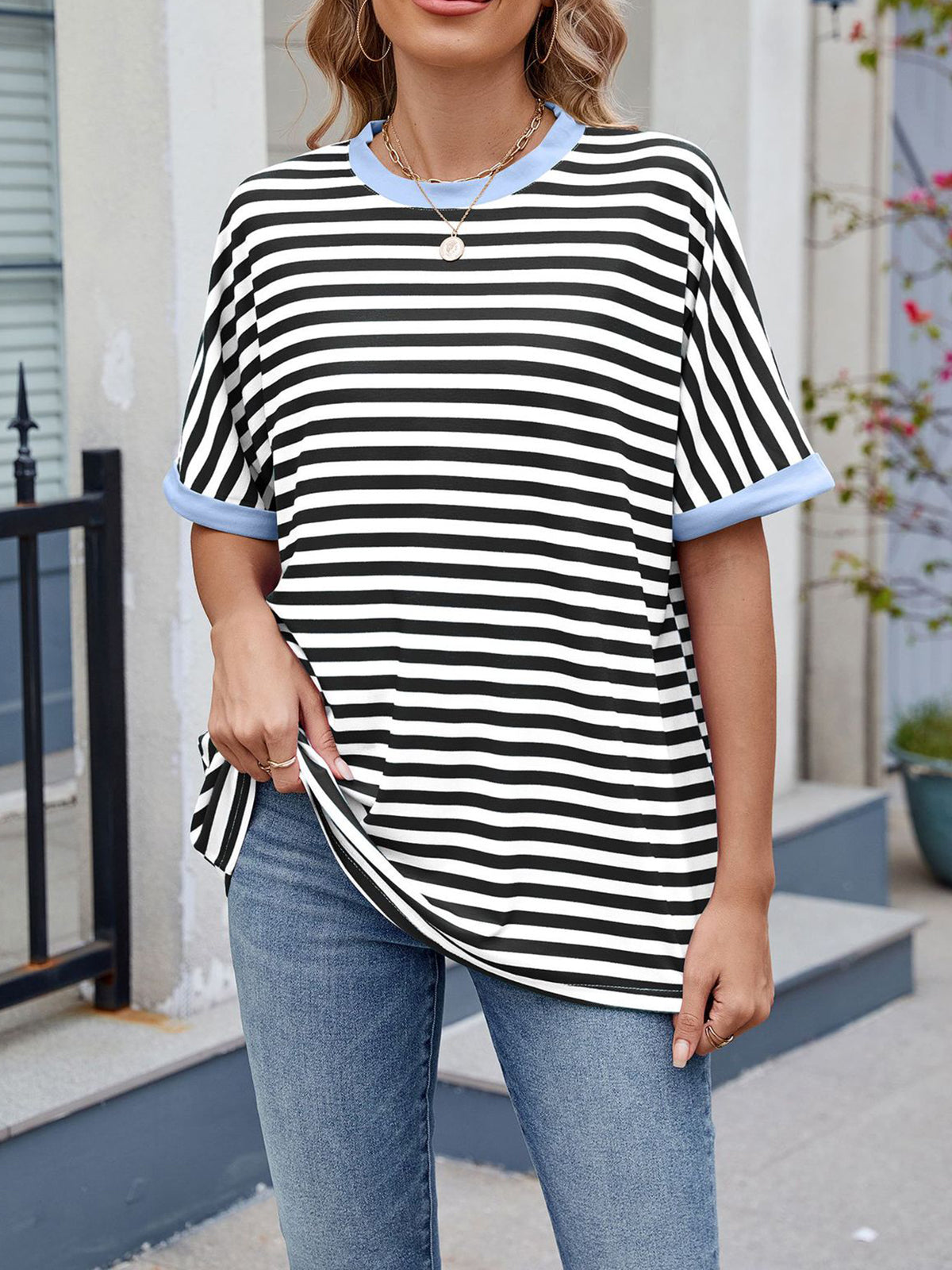 💖Women Summer Oversized Tops Striped Casual T-shirt