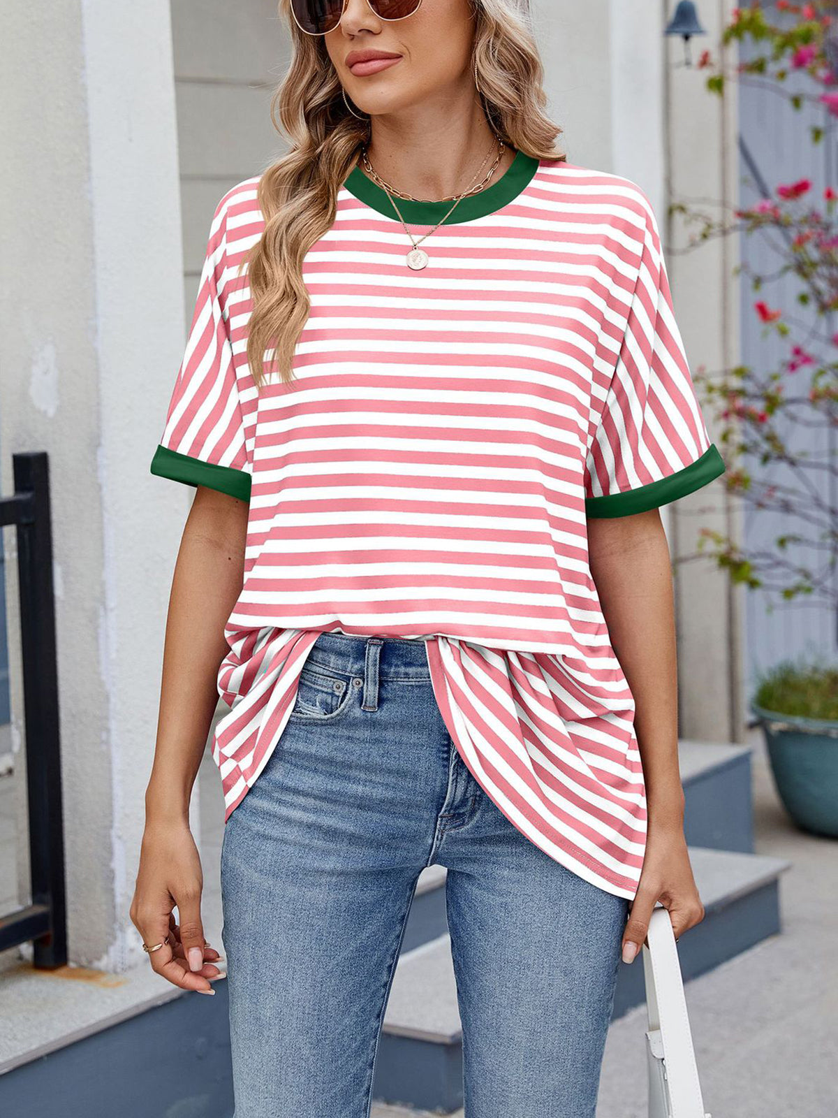 💖Women Summer Oversized Tops Striped Casual T-shirt