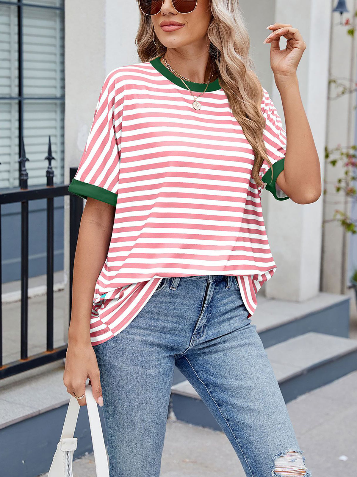 💖Women Summer Oversized Tops Striped Casual T-shirt