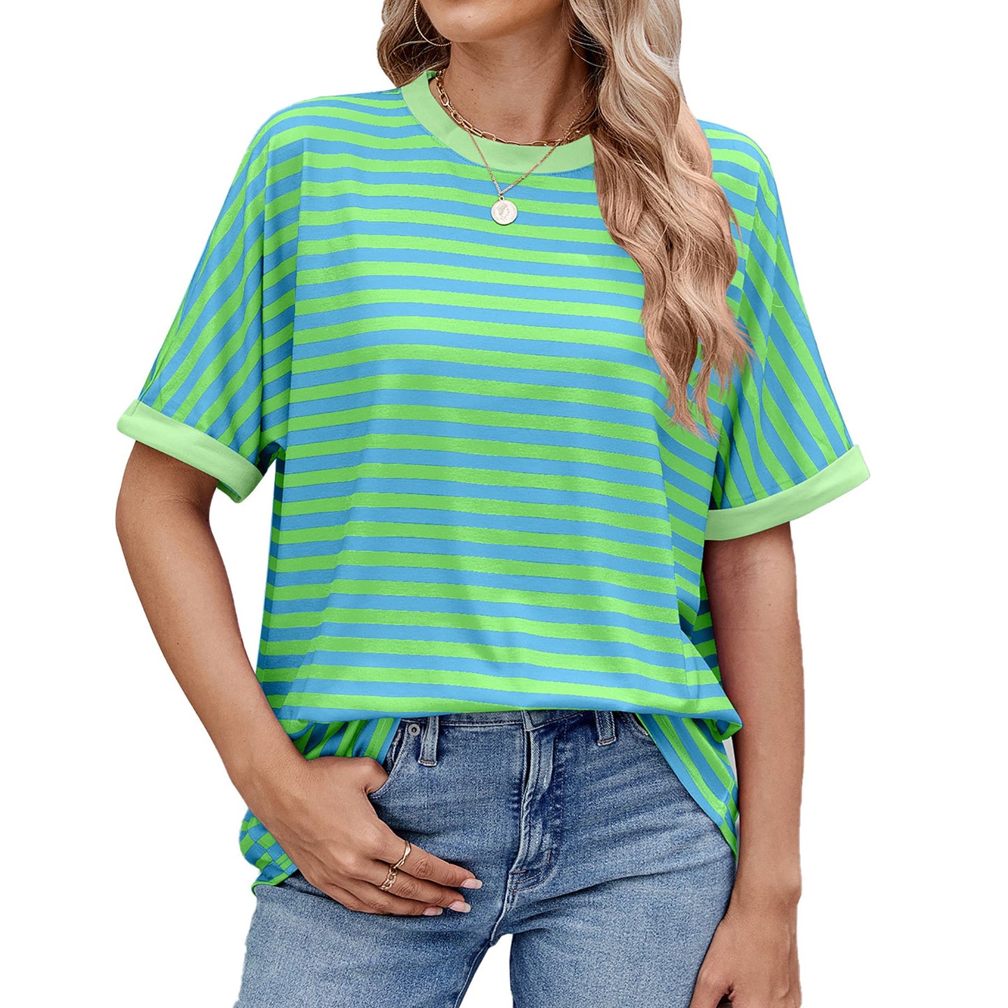 💖Women Summer Oversized Tops Striped Casual T-shirt