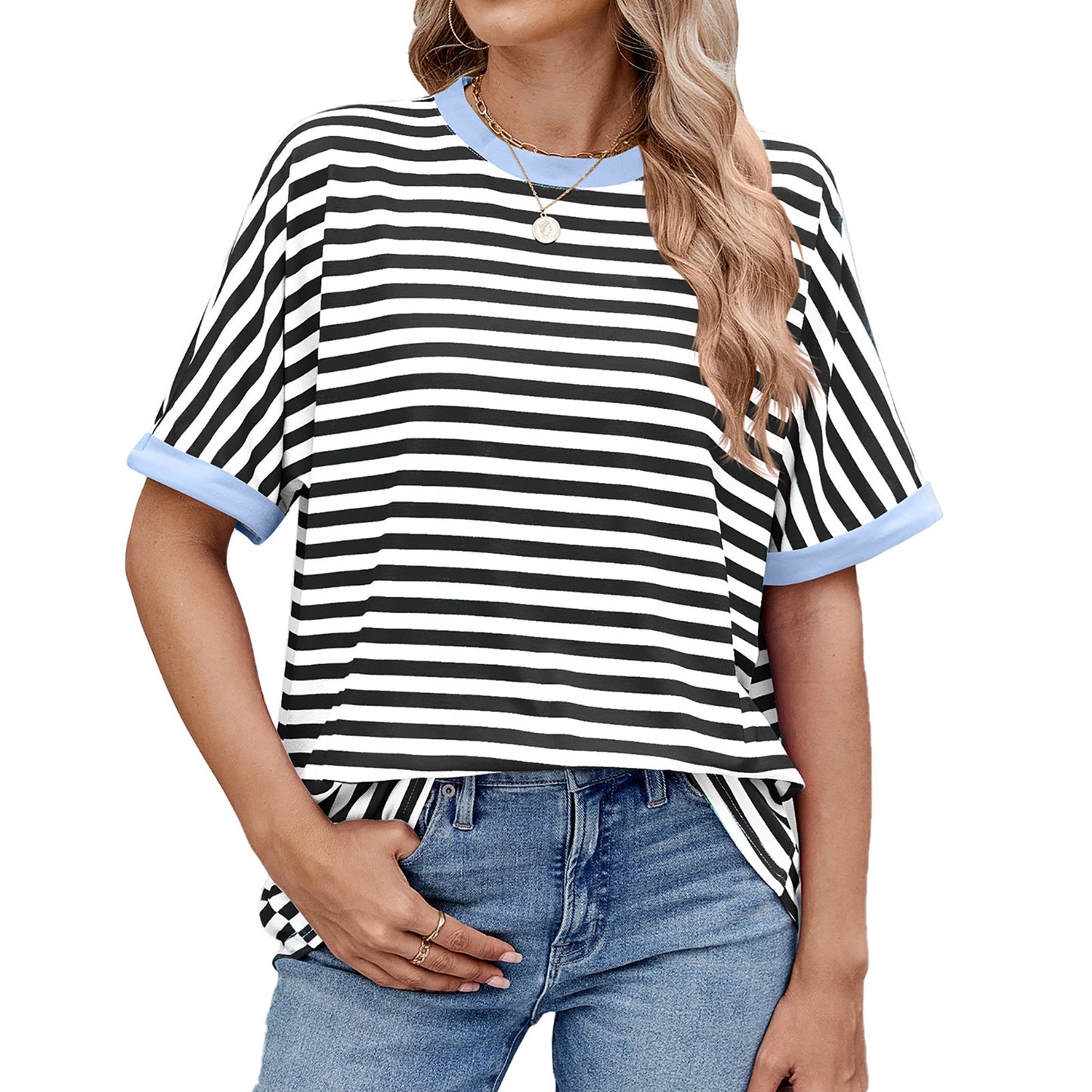 💖Women Summer Oversized Tops Striped Casual T-shirt