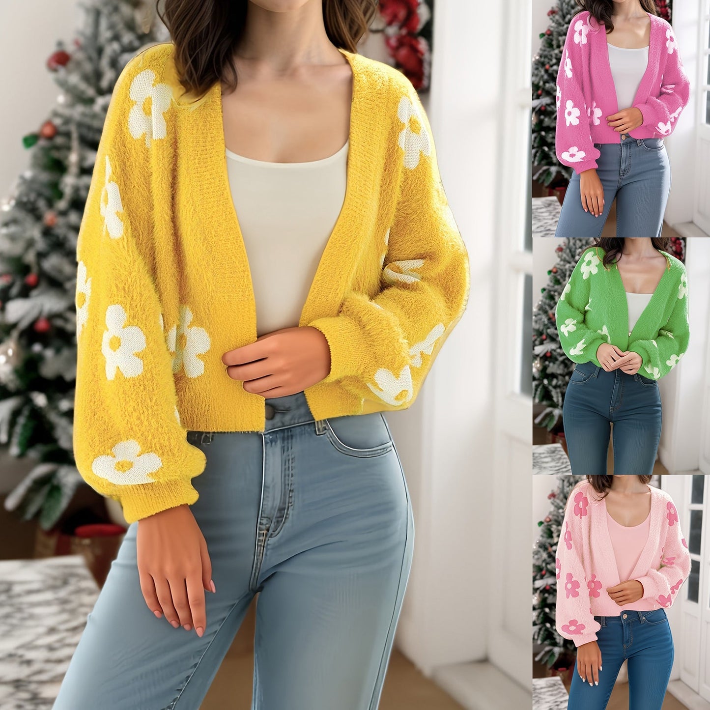 ✨Top-1 Sale Cardigan 2025✨|Women Fall/Winter Lightweight Floral Open Knit Cardigan
