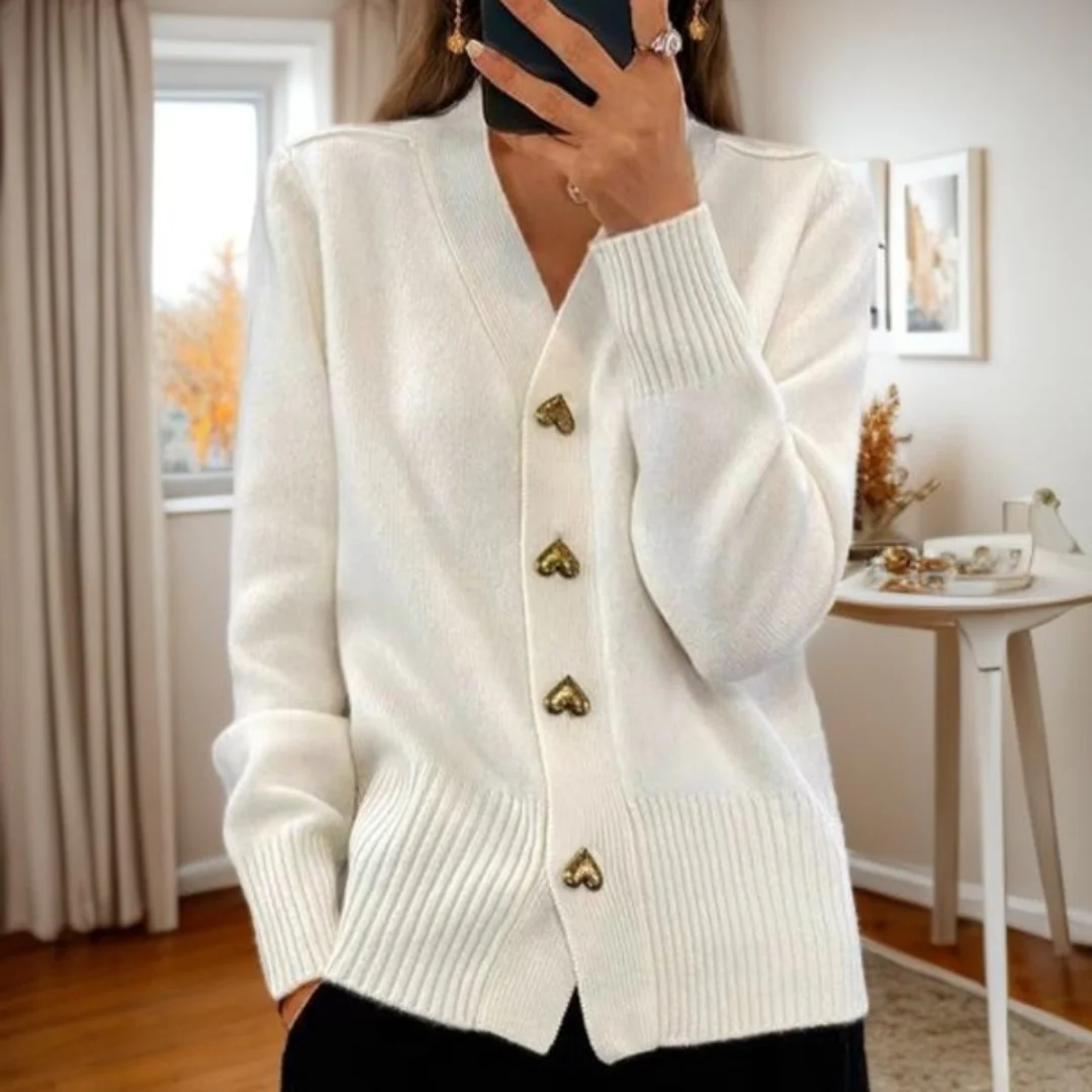 Women Elegant Heart Button Cardigan