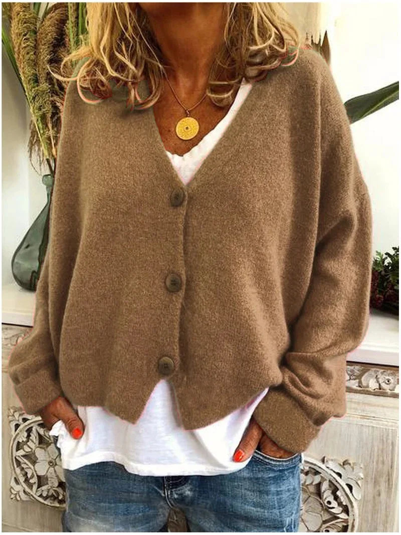 Women Fall/Winter Chic V-neck Button Knitwear