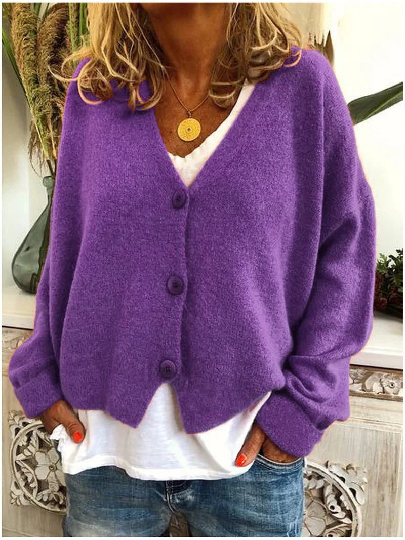 Women Fall/Winter Chic V-neck Button Knitwear