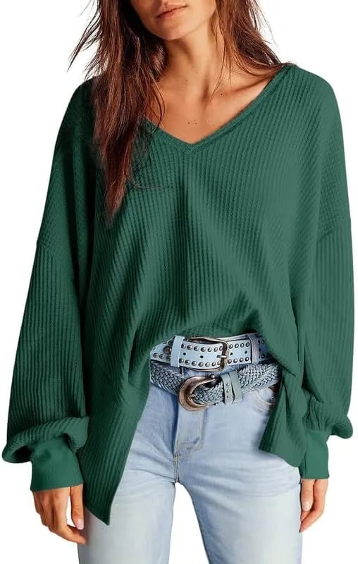 🔥Early Fall Sale-69% OFF Today🔥Women's Waffle Knit Tops Long Lantern Sleeve Casual Blouses