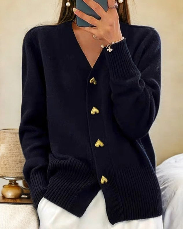 Women Elegant Heart Button Cardigan