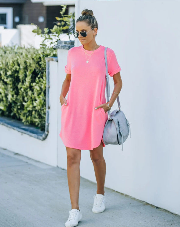 ⏰2025 Women's Casual Short Sleeve T-shirt Dress Basic Dresses with Pockets