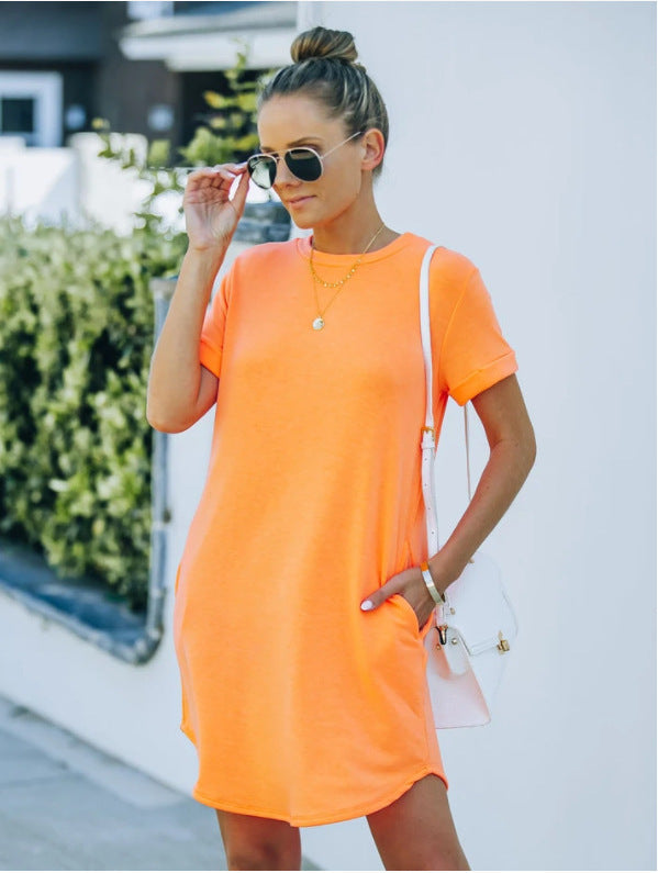 ⏰2025 Women's Casual Short Sleeve T-shirt Dress Basic Dresses with Pockets