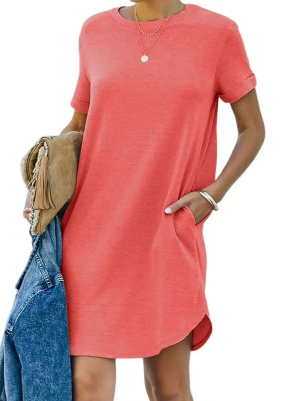 ⏰2025 Women's Casual Short Sleeve T-shirt Dress Basic Dresses with Pockets