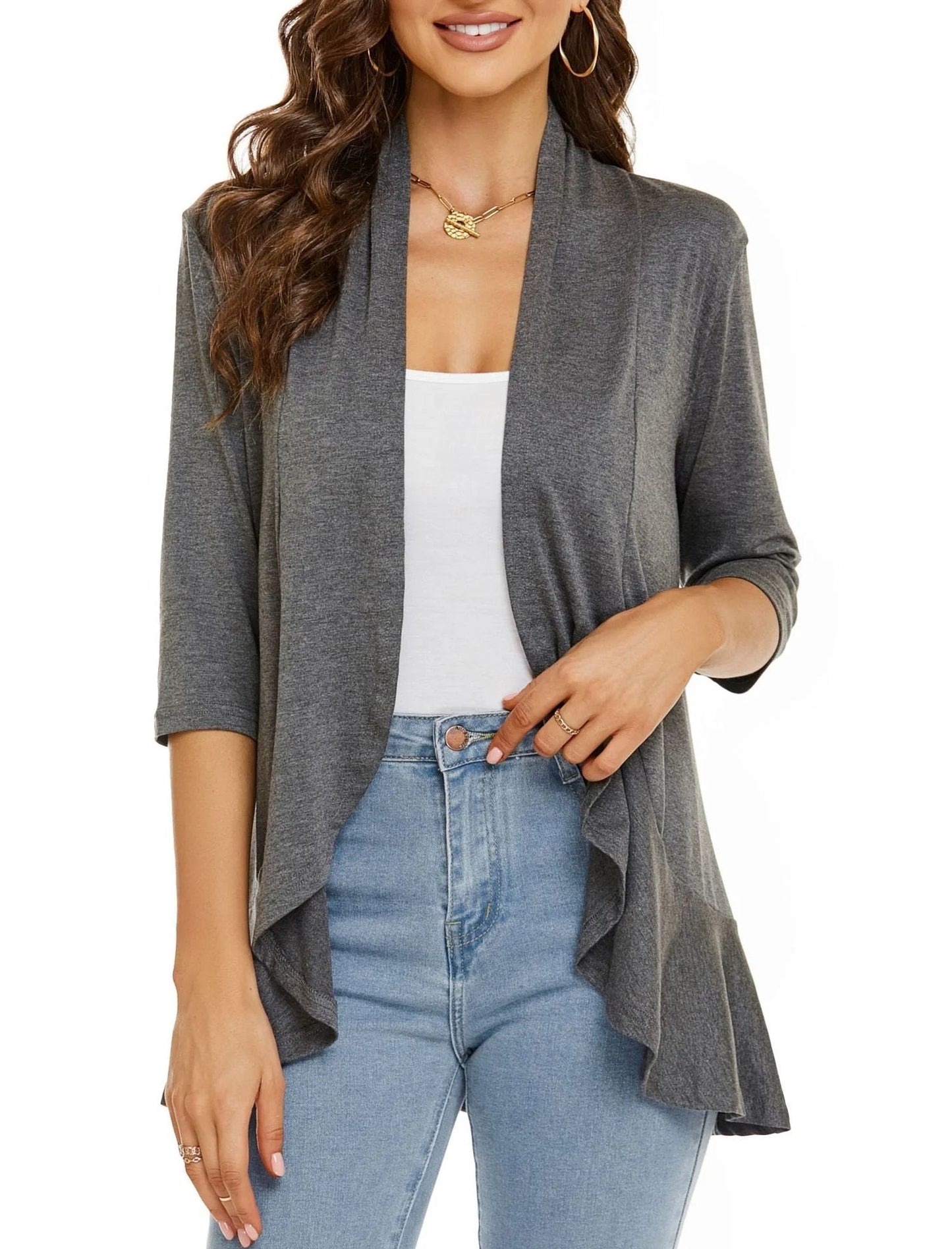 ✨Top-3 Sale Cardigan 2025✨|Women Fall/Winter Lightweight Open Front Casual Ruffle Cardigan