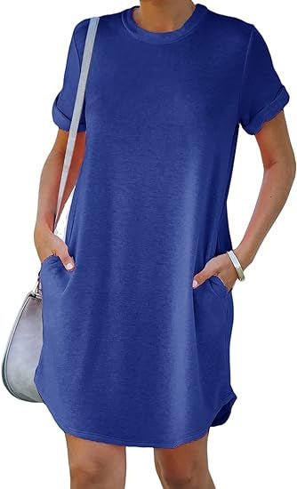 ⏰2025 Women's Casual Short Sleeve T-shirt Dress Basic Dresses with Pockets