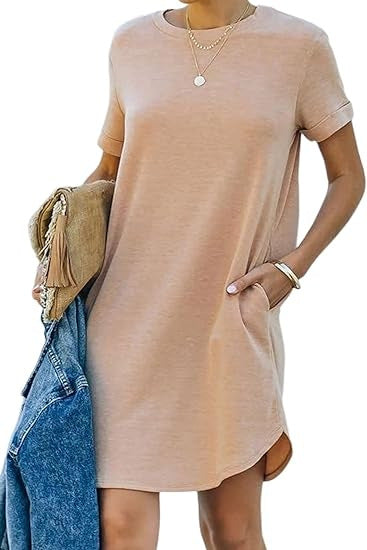 ⏰2025 Women's Casual Short Sleeve T-shirt Dress Basic Dresses with Pockets