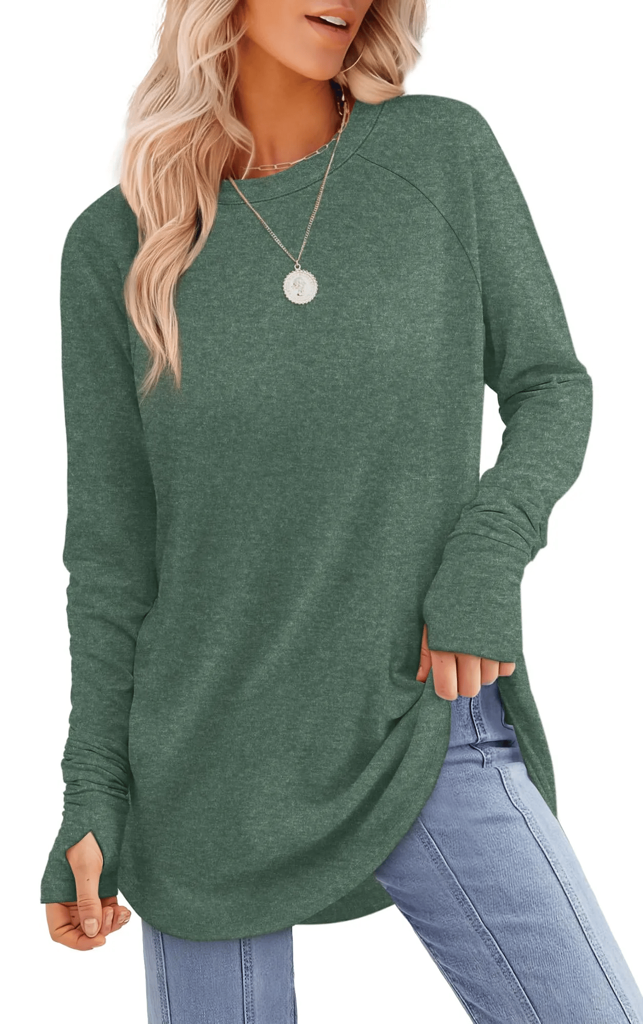 ✨Last Day 69% OFF✨Women's Long Sleeve Thumb Hole Shirts Tunic Tops to Wear with Leggings