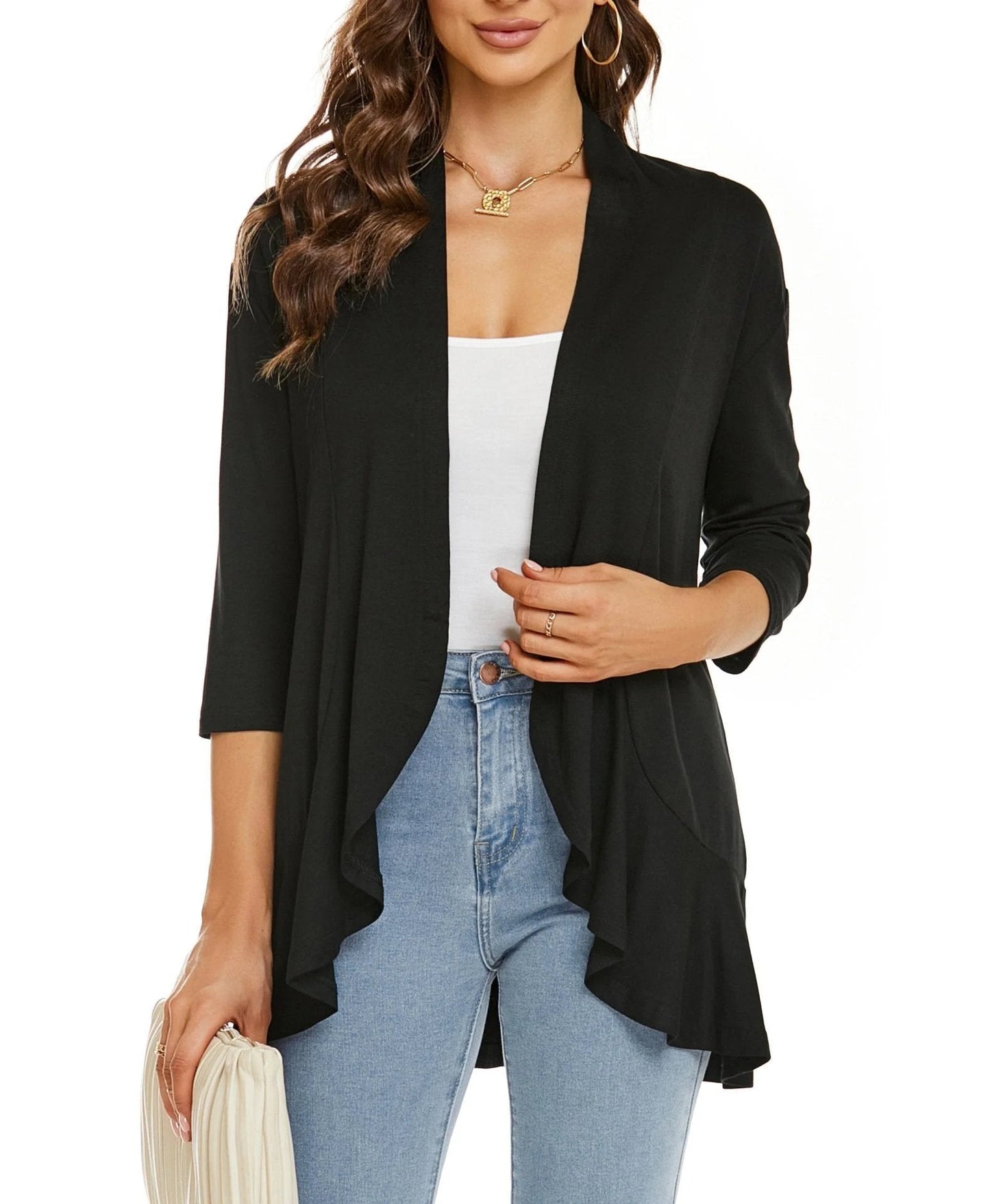✨Top-3 Sale Cardigan 2025✨|Women Fall/Winter Lightweight Open Front Casual Ruffle Cardigan