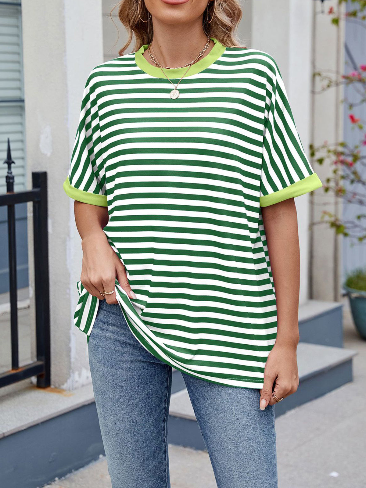 💖Women Summer Oversized Tops Striped Casual T-shirt