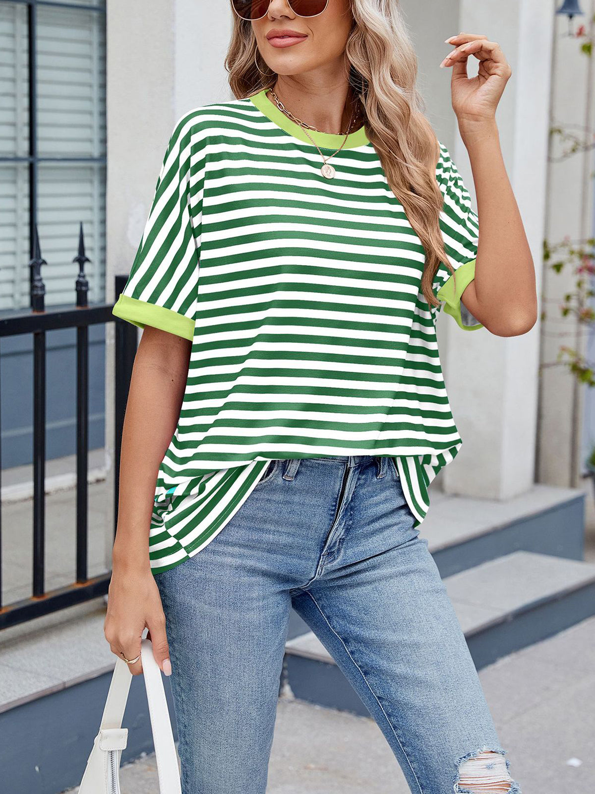 💖Women Summer Oversized Tops Striped Casual T-shirt