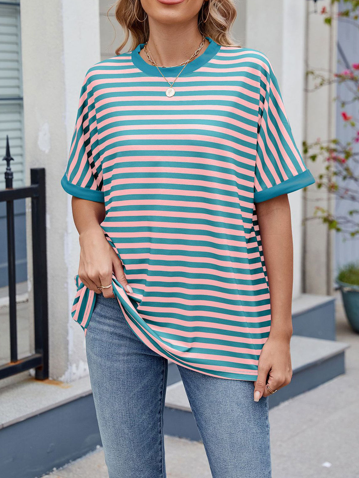 💖Women Summer Oversized Tops Striped Casual T-shirt