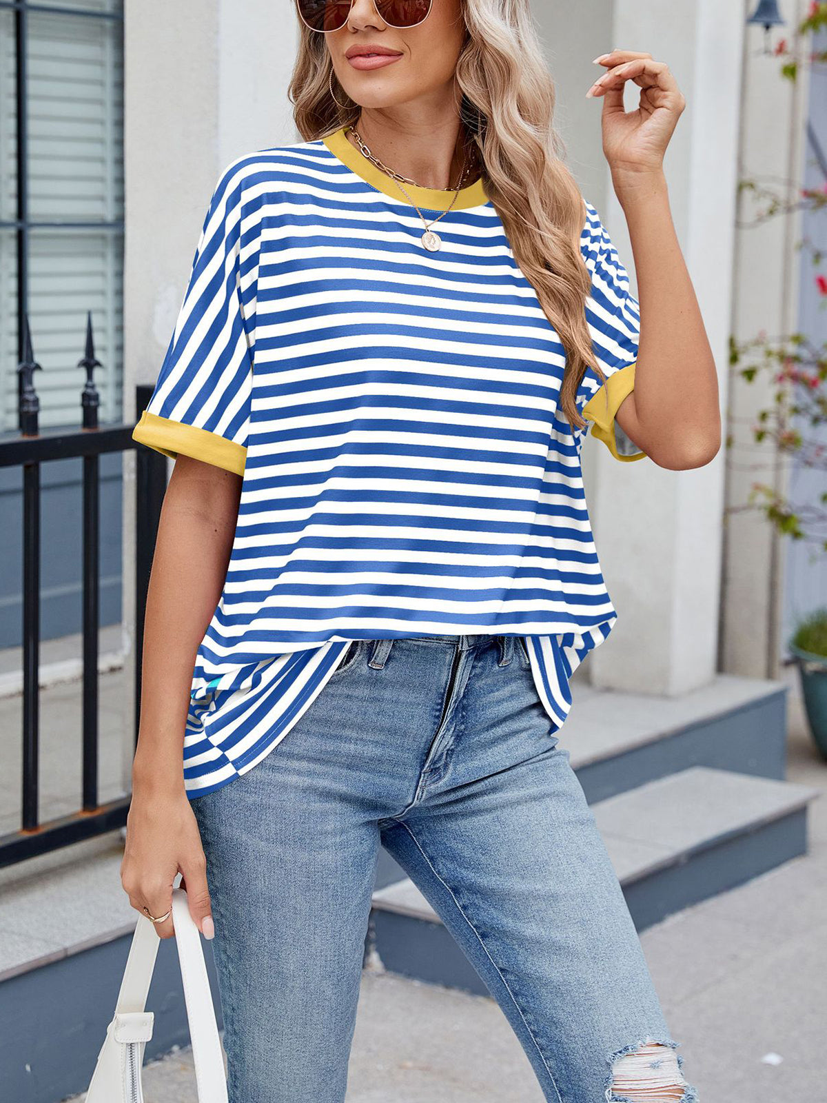 💖Women Summer Oversized Tops Striped Casual T-shirt