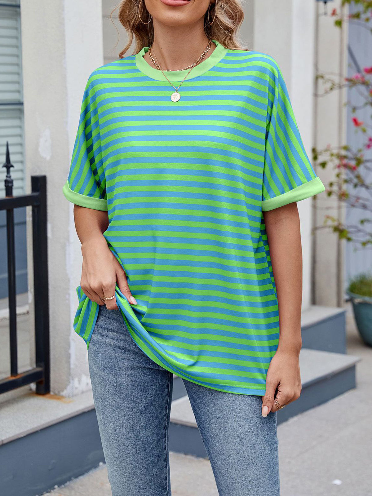 💖Women Summer Oversized Tops Striped Casual T-shirt