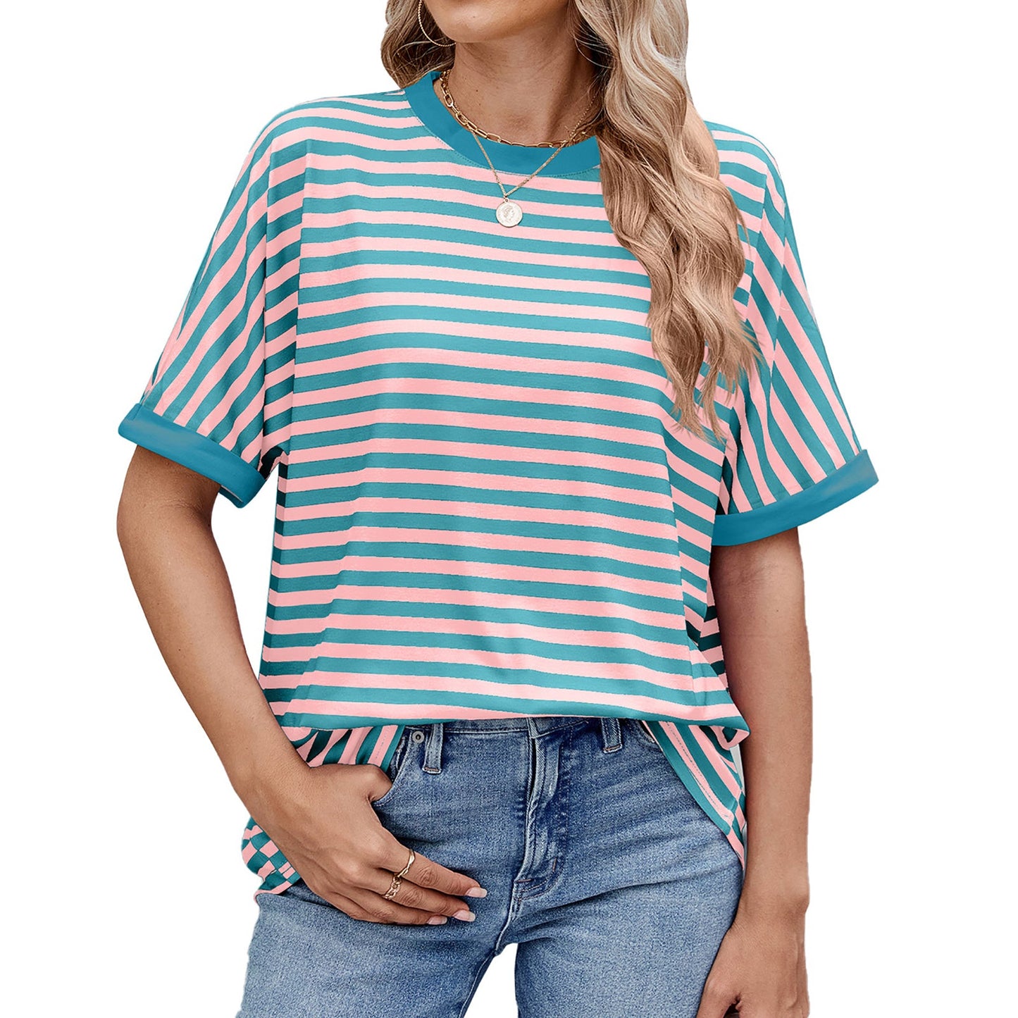 💖Women Summer Oversized Tops Striped Casual T-shirt