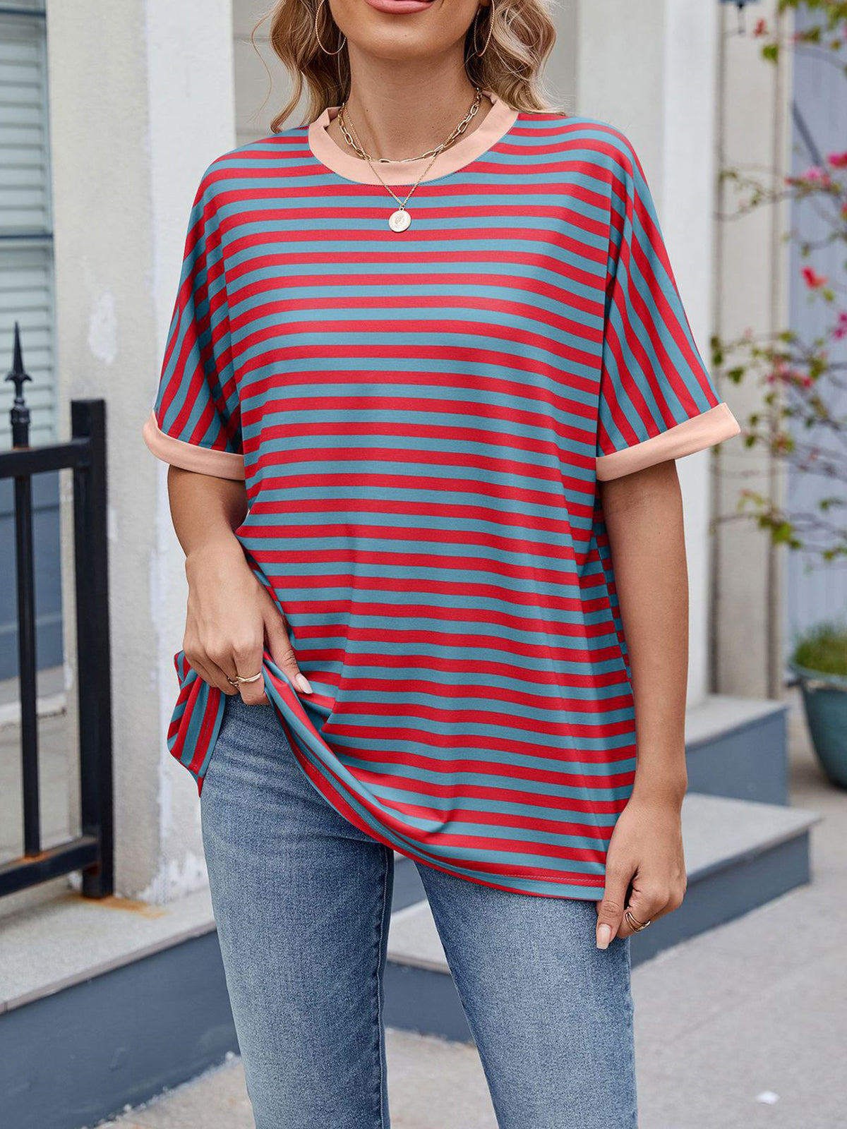 💖Women Summer Oversized Tops Striped Casual T-shirt