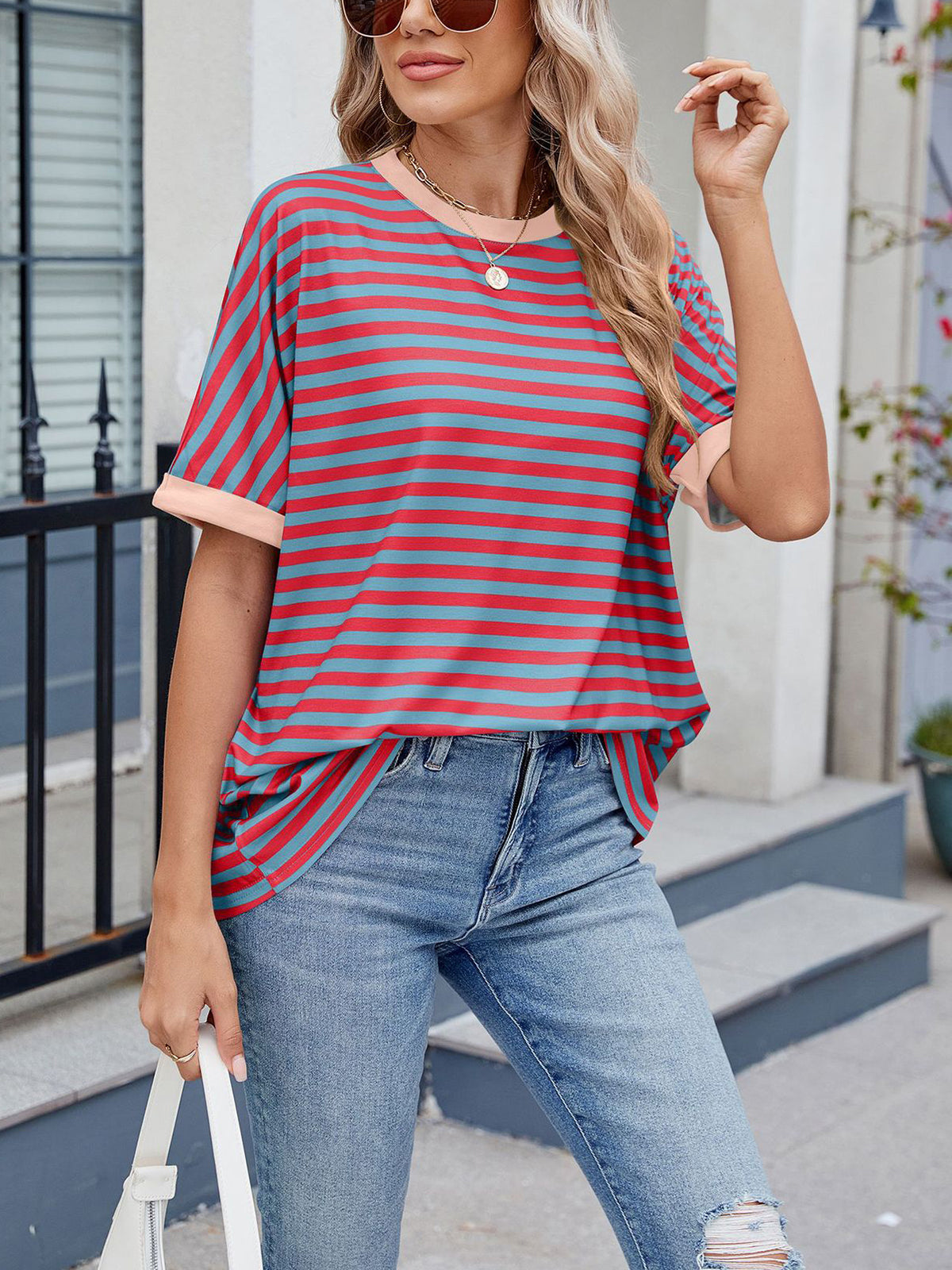 💖Women Summer Oversized Tops Striped Casual T-shirt