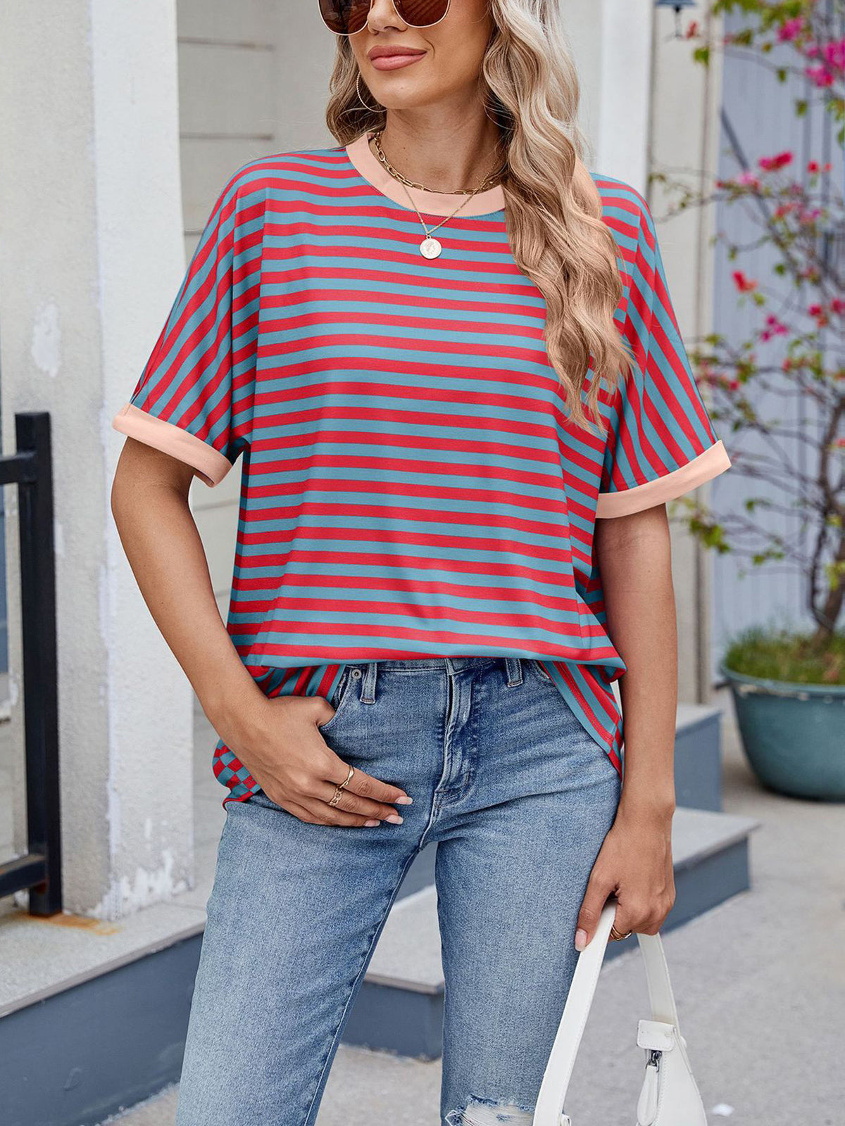 💖Women Summer Oversized Tops Striped Casual T-shirt