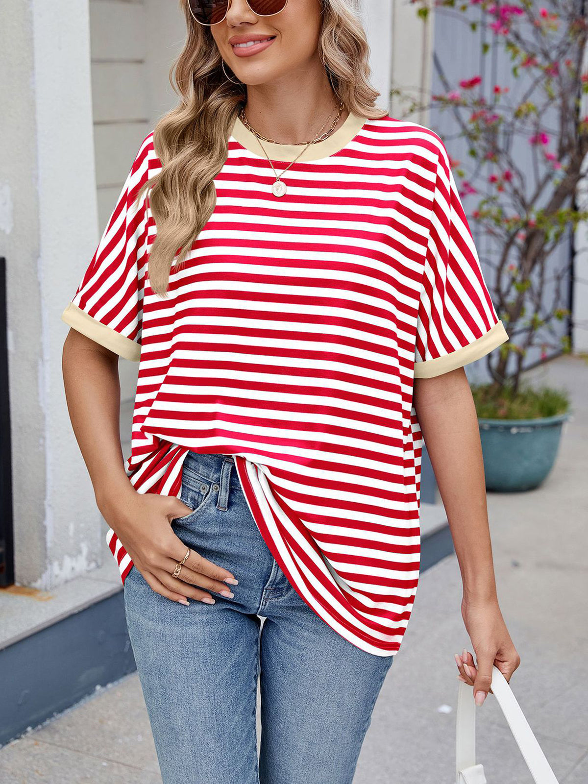 💖Women Summer Oversized Tops Striped Casual T-shirt