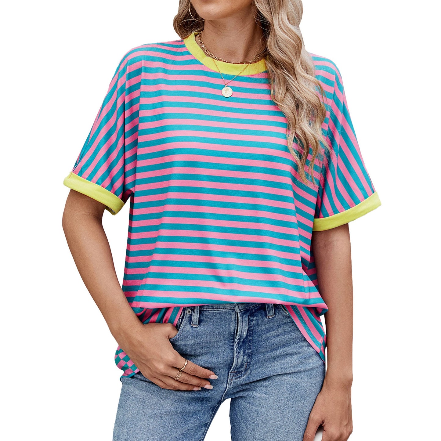 💖Women Summer Oversized Tops Striped Casual T-shirt
