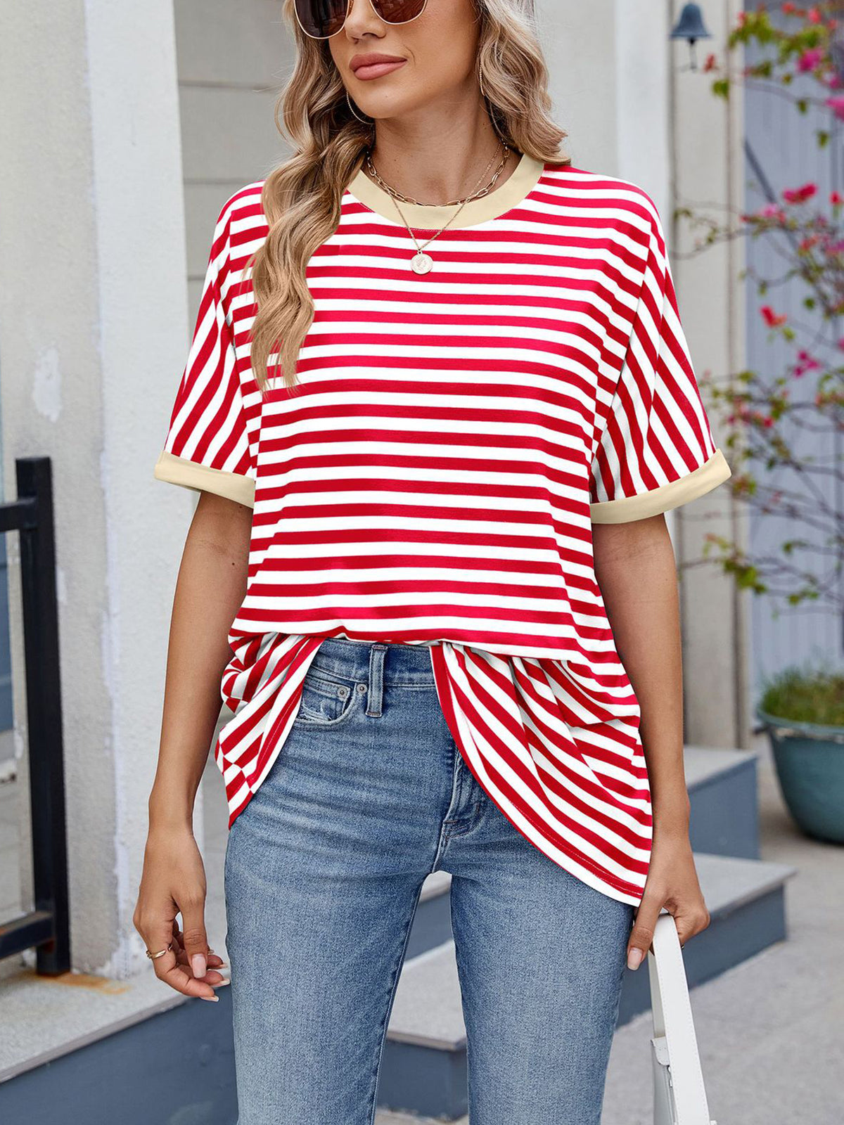 💖Women Summer Oversized Tops Striped Casual T-shirt