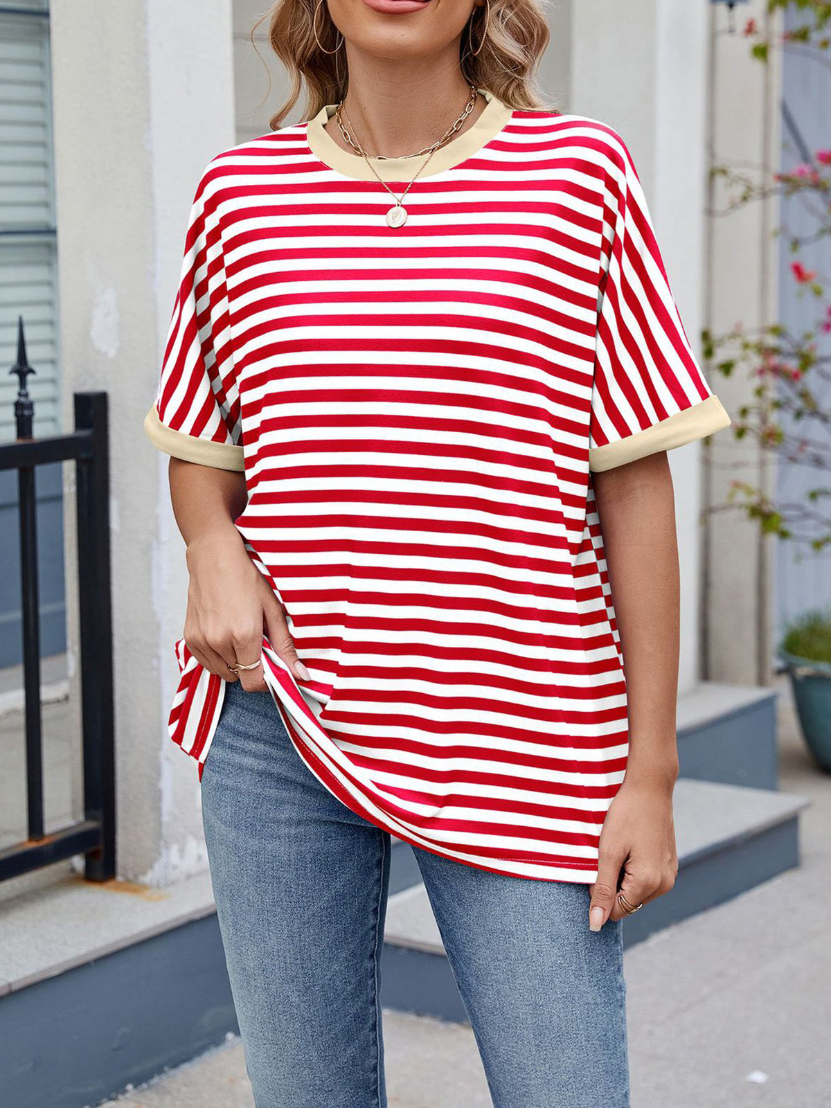 💖Women Summer Oversized Tops Striped Casual T-shirt