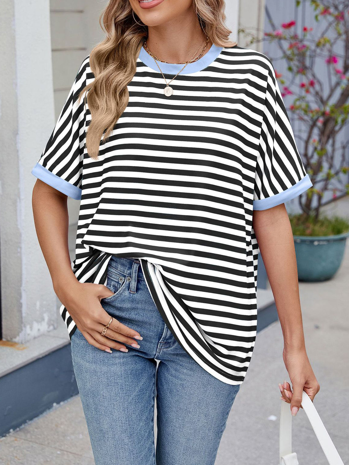 💖Women Summer Oversized Tops Striped Casual T-shirt