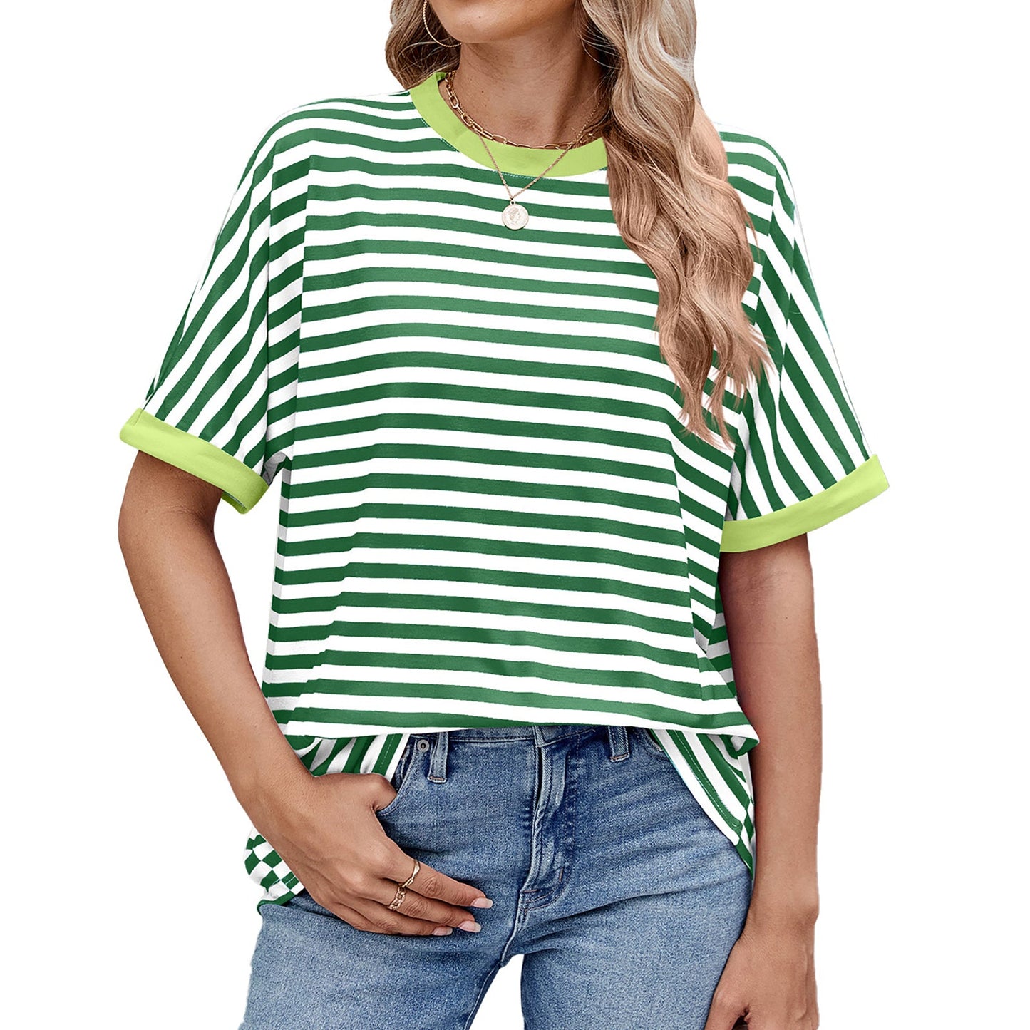 💖Women Summer Oversized Tops Striped Casual T-shirt
