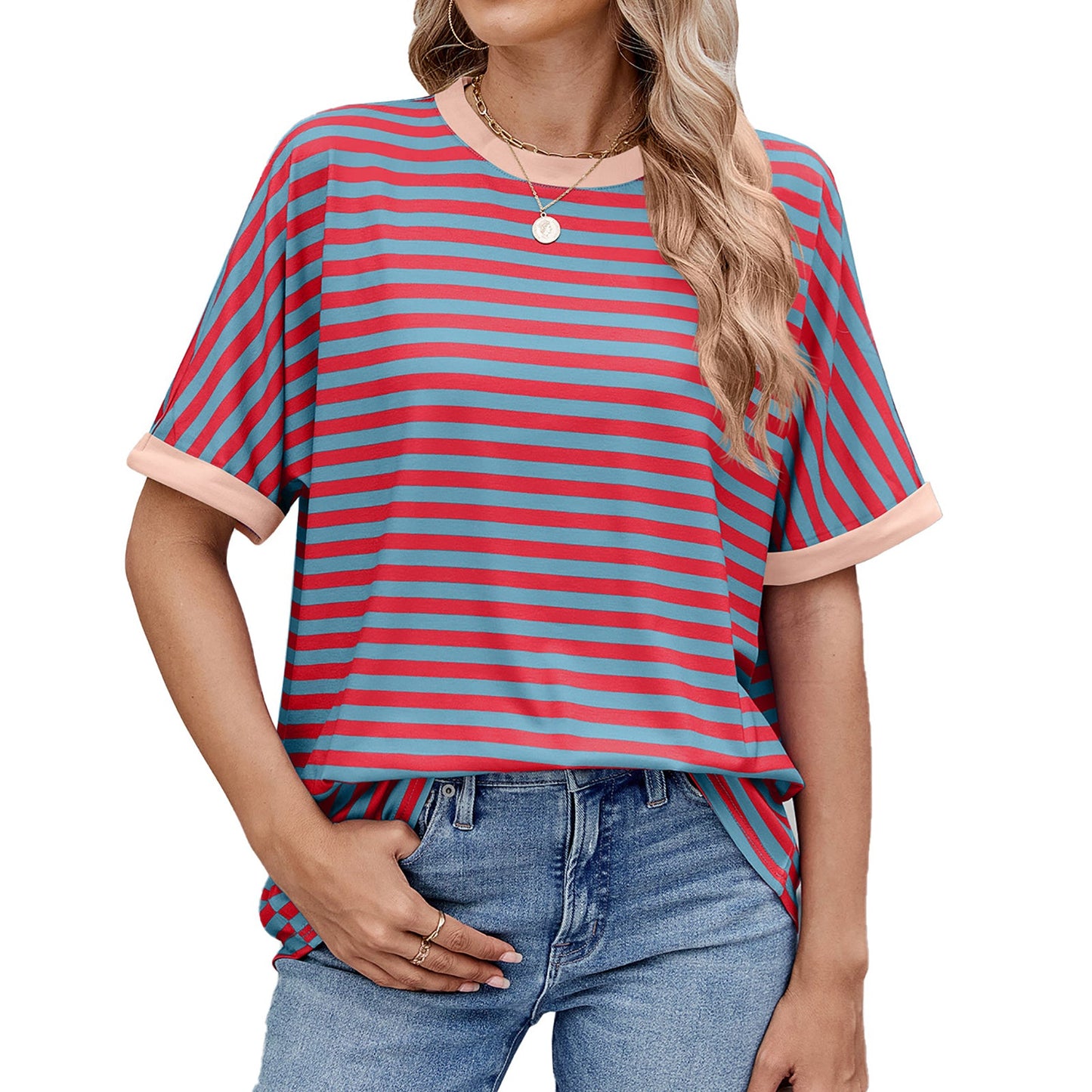 💖Women Summer Oversized Tops Striped Casual T-shirt