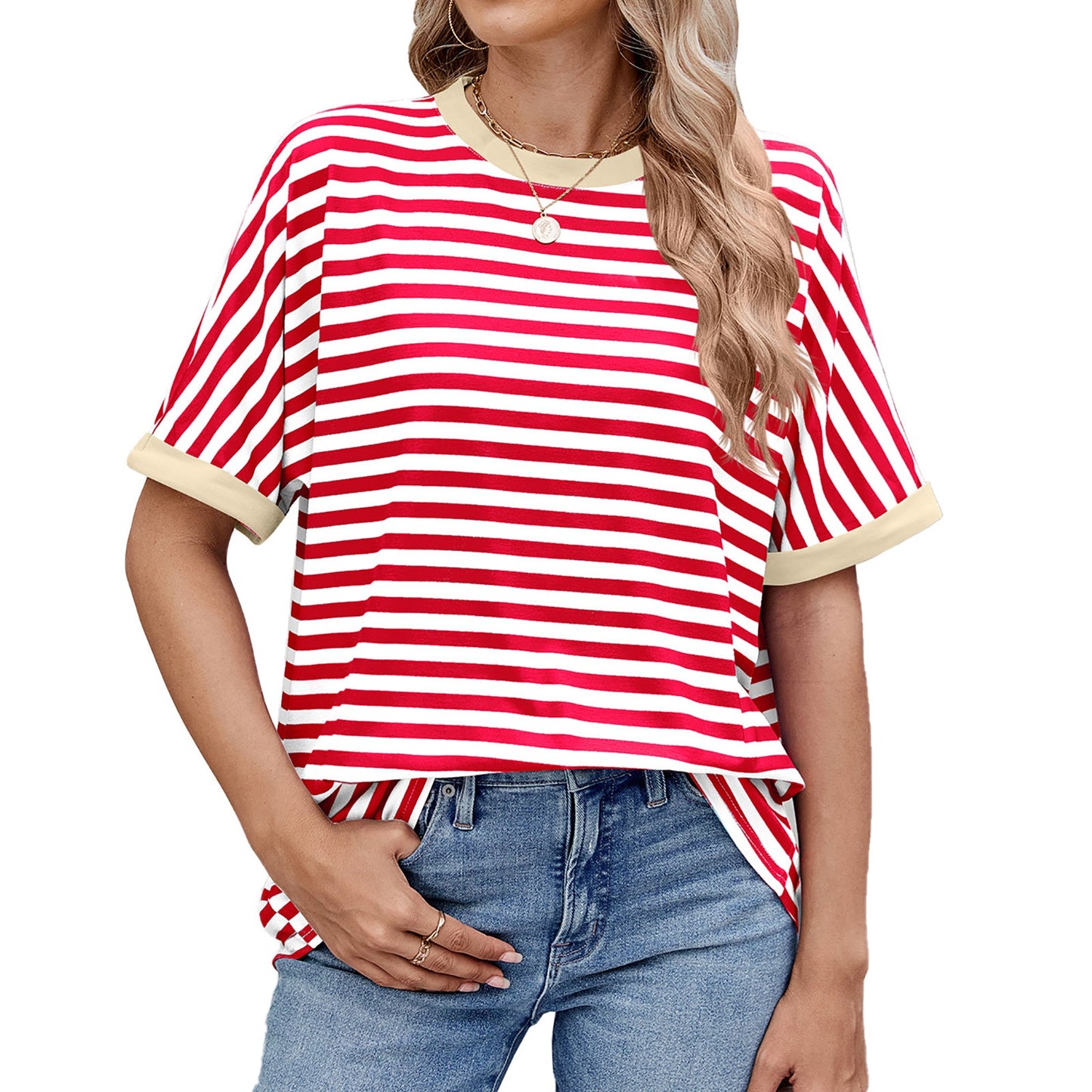 💖Women Summer Oversized Tops Striped Casual T-shirt