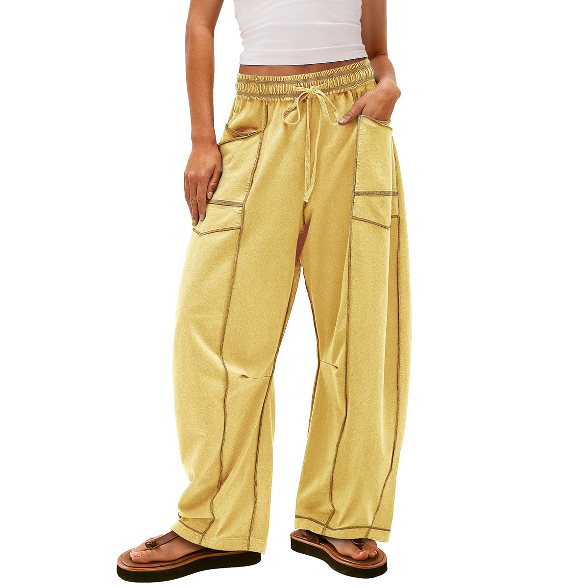 🔥Last Day 69% OFF🔥Women Baggy Barrel Pants Wide Leg Lounge Drawstring Sweatpants with Pockets