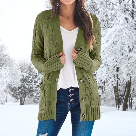Women Fall/Winter Stylish Button-Up Knit Cardigan