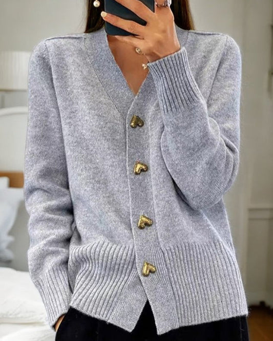 Women Elegant Heart Button Cardigan