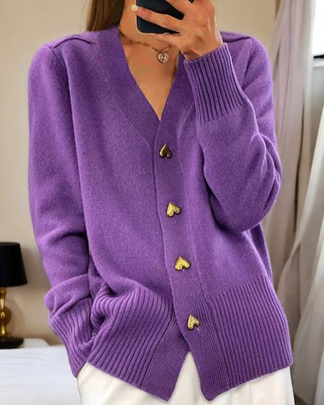 Women Elegant Heart Button Cardigan